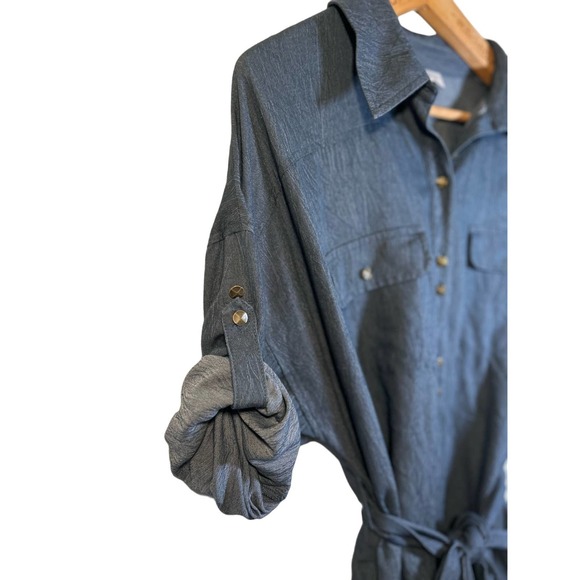 Ronnie Nicole Women’s Denim Tie Waist Button Down Dress Size 14W - Picture 5 of 7